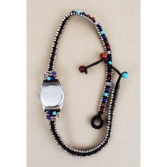 Elly Preston Multi Color Gemstone Mother of Pearl Woven Bead Wraparound Watch - Picture 2 of 6